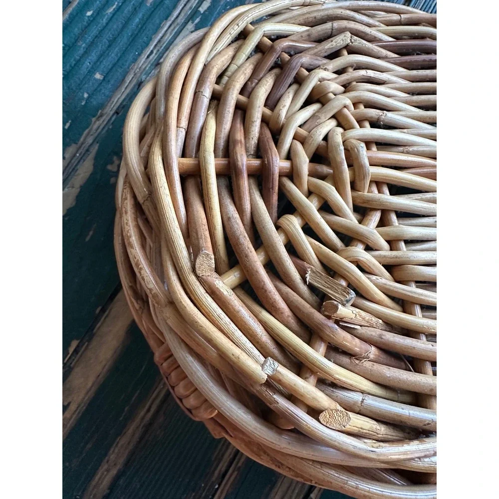 Vintage Wicker Rattan Oval Basket with Handles Rustic Boho Home Decor Storage